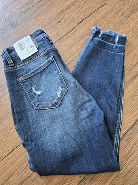 KanCan Dark Blue Skinny Jeans with Frayed Hem